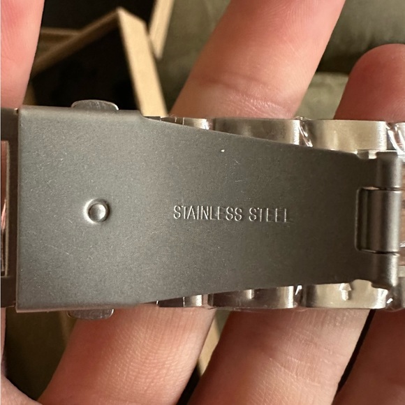 Stainless Steel and Dark Woo Grain Smart Watch Band - Picture 4 of 4